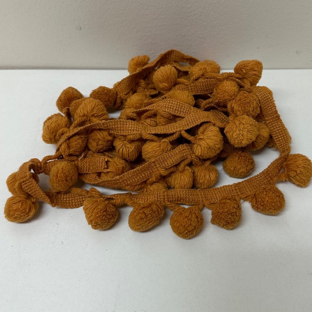 Mustard Yellow Pom Pom Trim 1.25 Inch Wide Ochre Fringe 2+ Yards Bulk Lot